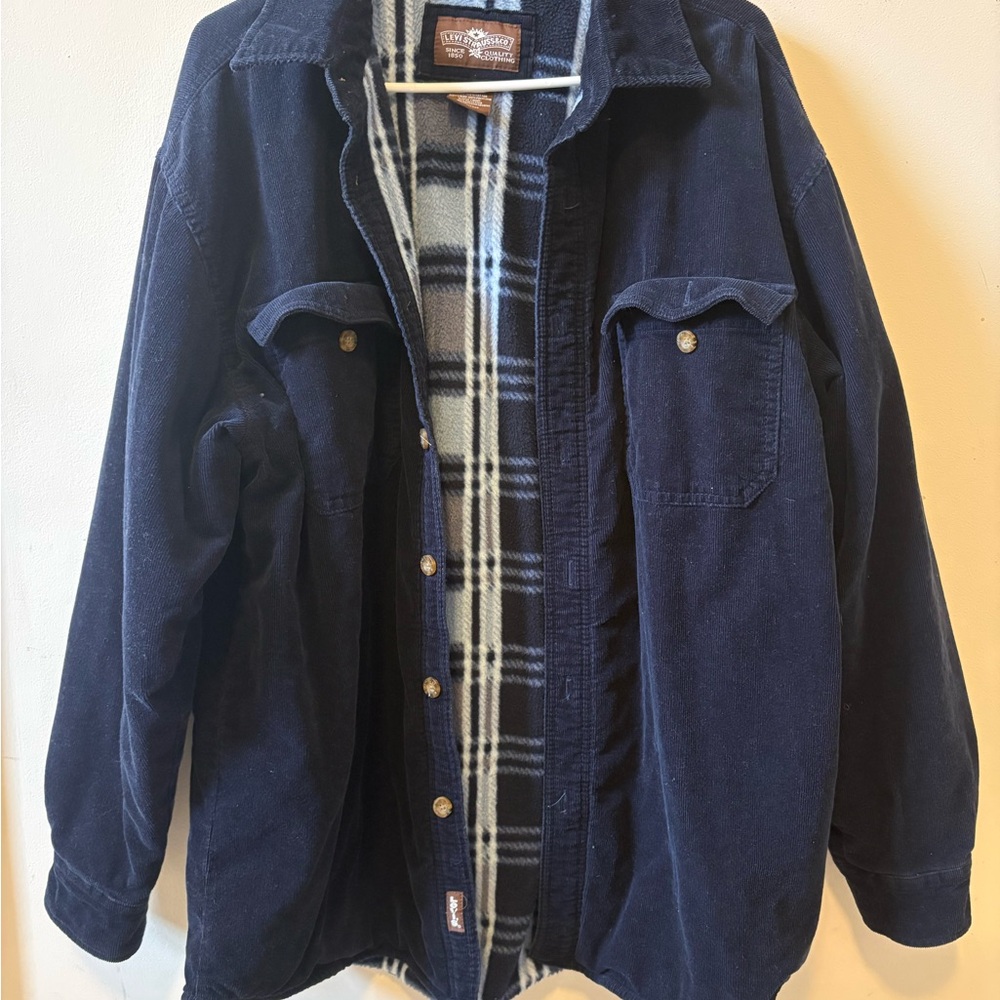 Levi's Men's Navy Corduroy Shirt Jacket Fleece Lined Shacket Size Large